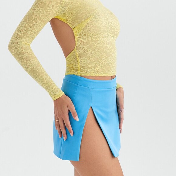 Mistress Rocks Aqua Corset & High Split Mini Skirt - Picture 9 of 10